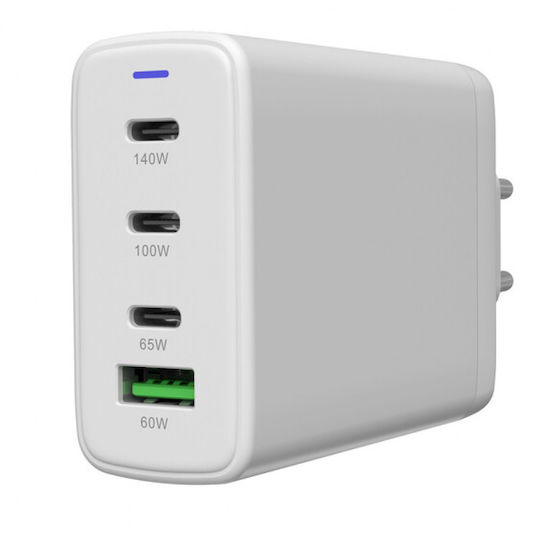 Canyon Φορτιστής Χωρίς Καλώδιο GaN με Θύρα USB-A και 3 Θύρες USB-C 140W Power Delivery Λευκός (CNS-CUW140ACC)