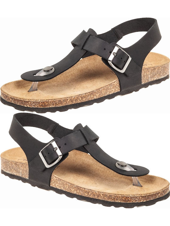 Leather Women's Flat Sandals Anatomic in Black Color