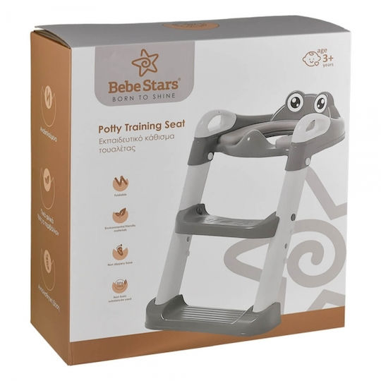 Bebe Stars Toddler Toilet Seat Frog with Footrest Handles and Gray Cushion