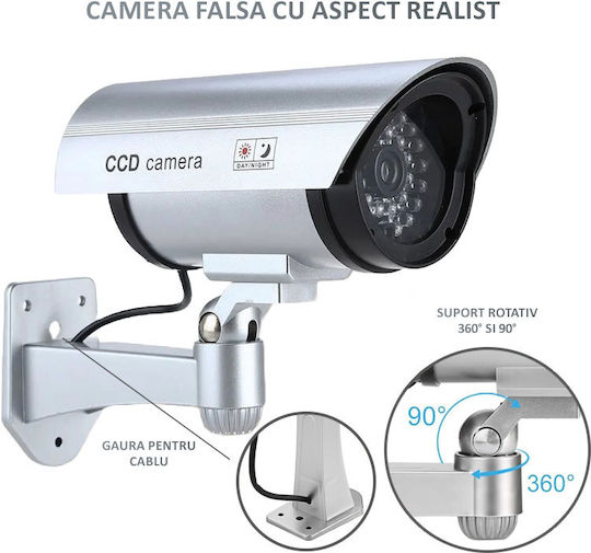 Set 4 Nextly Fake Surveillance Cameras Outdoor Indoor Use Flashing Red LED 360°/90° Rotation Waterproof AA Batteries Silver