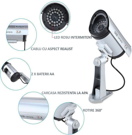 Set 2 Nextly Fake Surveillance Cameras Outdoor Indoor Use Flashing Red LED Light 360°/90° Rotation Waterproof AA Batteries Silver