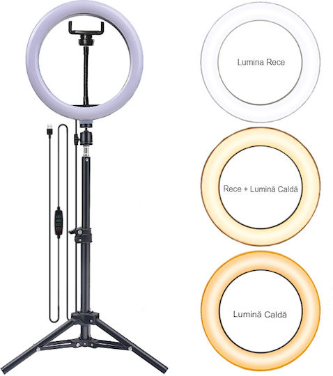 Lampă Circulară Profesională de Machiaj Seming Ring Light Xf-211 14 Inch/36cm LED Lumină Rece Caldă Tip Inelar Trepied Stabil 55cm Telecomandă Fotografii Reușite Alb