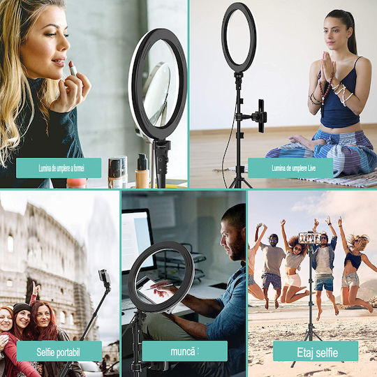 Lampă Circulară Profesională de Machiaj Seming Ring Light Xf-211 14 Inch/36cm LED Lumină Rece Caldă Tip Inelar Trepied Stabil 55cm Telecomandă Fotografii Reușite Alb