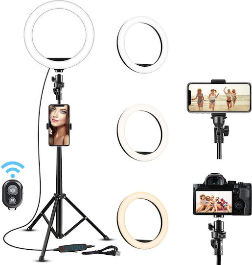 Lampă Circulară Profesională de Machiaj Seming Ring Light Xf-211 14 Inch/36cm LED Lumină Rece Caldă Tip Inelar Trepied Stabil 55cm Telecomandă Fotografii Reușite Alb