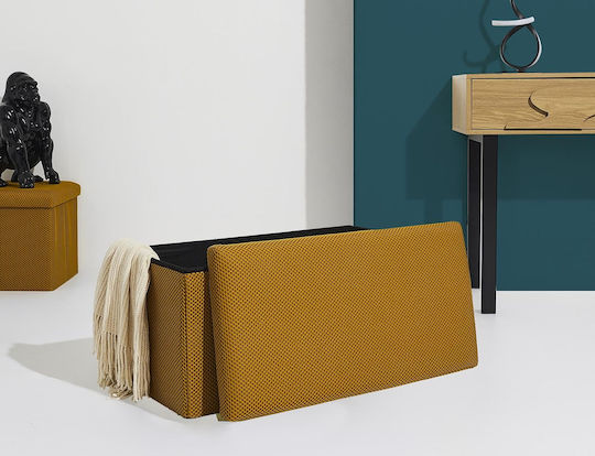 Bench Stool With Storage Space Upholstered In Yellow Fabric 76x38x38cm