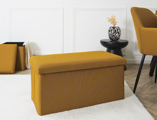 Bench Stool With Storage Space Upholstered In Yellow Fabric 76x38x38cm