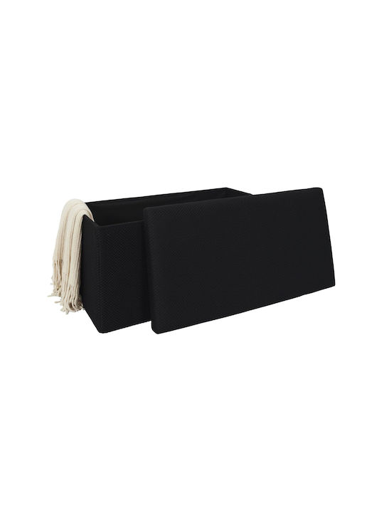 Bench Stool With Storage Space Upholstered With Black Fabric 76x38x38cm