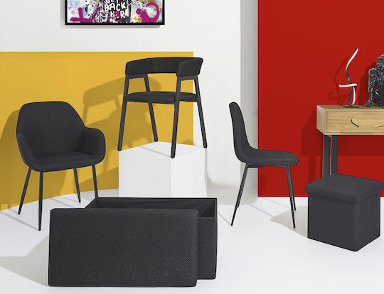 Bench Stool With Storage Space Upholstered With Black Fabric 76x38x38cm
