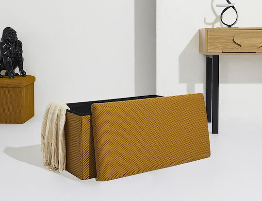 Bench Stool With Storage Space Upholstered In Yellow Fabric 76x38x38cm