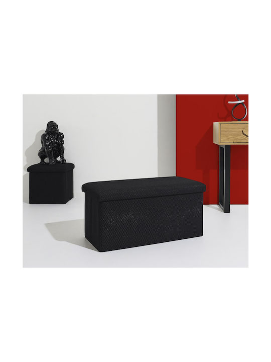 Bench Stool With Storage Space Upholstered With Black Fabric 76x38x38cm