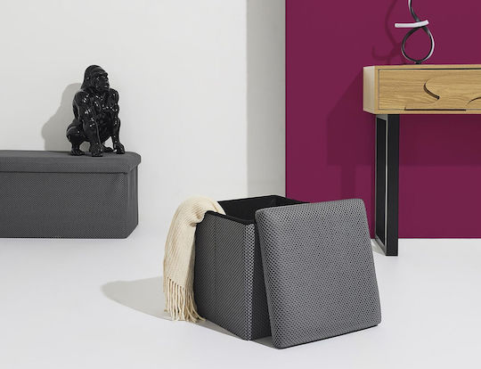 Stool For Living Room With Storage Space Upholstered with Fabric Grey 38x38x38cm