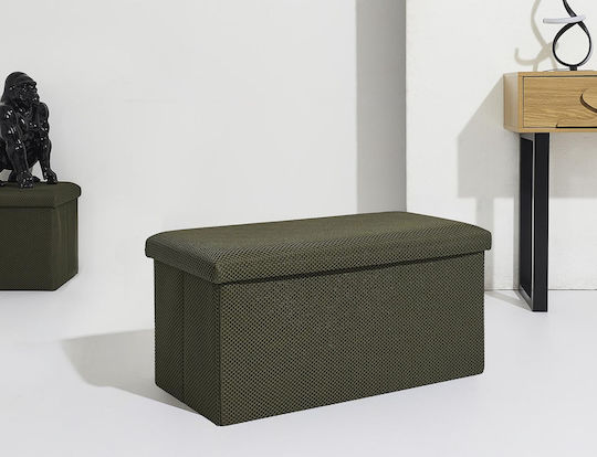 Bench Stool With Storage Space Upholstered In Khaki Fabric 76x38x38cm