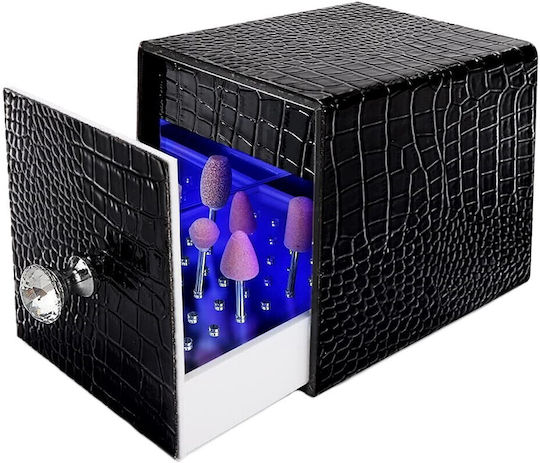 Rechargeable Disinfection Box 48 Slots Nail Drill Bits Blu-ray 48 Black