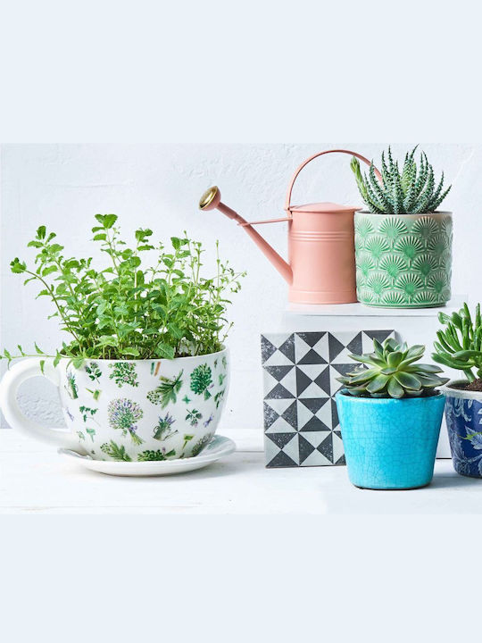 Plant A Cup Vază pentru Plante Κασπό Κούπα Μοτίβο Λουλούδια Culoare Full Face Alb din piatra Lungime 30 X Lățime 22,5 X Înălțime 15 Cm