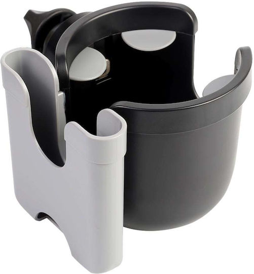 Fiziotab Universal Cup Holder Bottle Phone Stroller Bicycle 2 In 1 360° Grip Durable Stable Black Gray