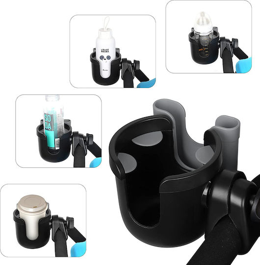 Fiziotab Universal Cup Holder Bottle Phone Stroller Bicycle 2 In 1 360° Grip Durable Stable Black Gray