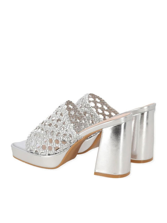 Mules mit Chunky Hoch Absatz in Silber Farbe