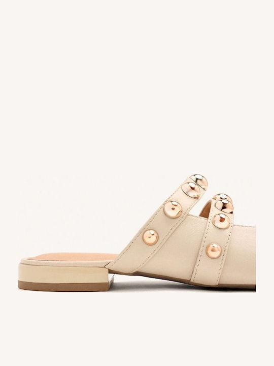 Flat Δερμάτινα Mules σε Μπεζ Χρώμα