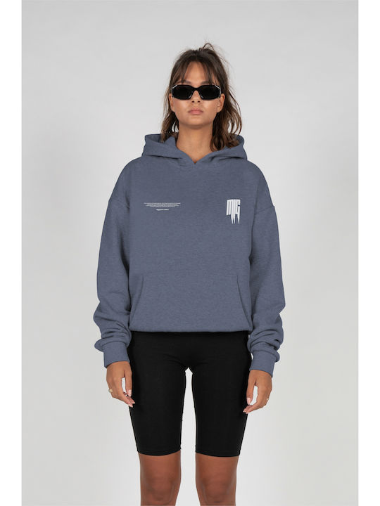 Long Women's Sweatshirt Hooded Vintage Blue