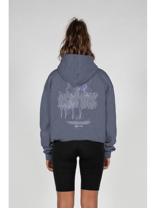Μακρύ Γυναικείο Φούτερ με Κουκούλα Vintage Blue