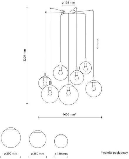 TK Lighting Κρεμαστό Φωτιστικό Ασημί για 7 Λαμπτήρες E27