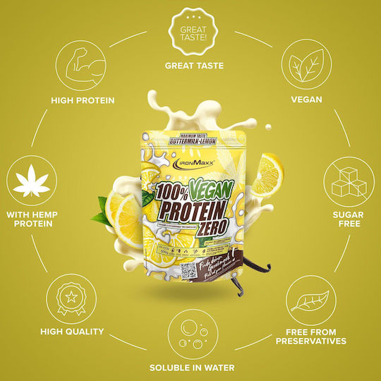 IronMaxx 100% Vegan Protein Zero Χωρίς Λακτόζη με Γεύση Buttermilk Lemon 500gr