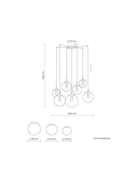 TK Lighting Κρεμαστό Φωτιστικό Γκρι για 7 Λαμπτήρες E27