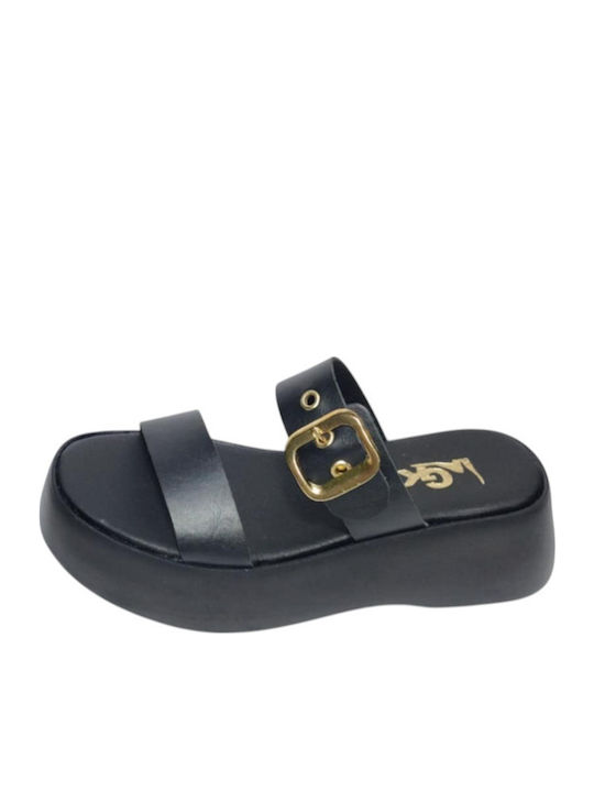 Leather Women's Flat Sandals in Black Color