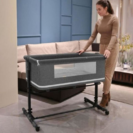 Cradle-Park with Mattress, Side Opening, and Wheels Gray