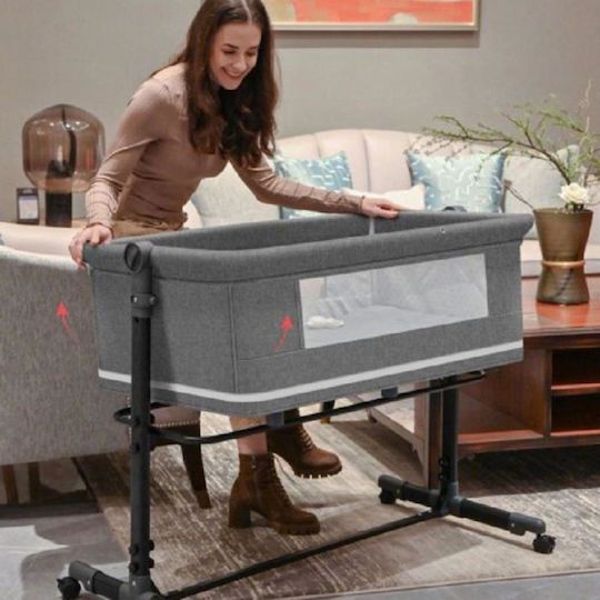 Cradle-Park with Mattress, Side Opening, and Wheels Gray