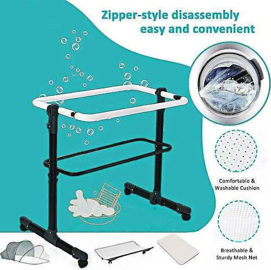 Cradle-Park with Mattress, Side Opening, and Wheels Gray
