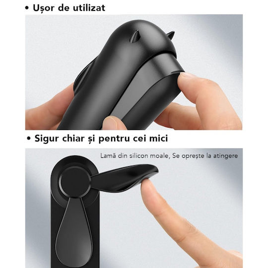 Ultra Portabil 3 În 1 Ventilator De Mână Birou Gât 3 Viteze Pliabil Baterie Portabilă 2000mah Autonomie 20h Skdr Airmini Negru