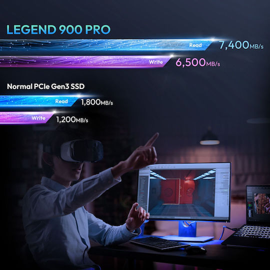 Adata Legend 900 Pro SSD 2TB Тип M.2 с Връзка PCI Express 4.0 Съвместим с PlayStation 5 SLEG-900P-2TCS