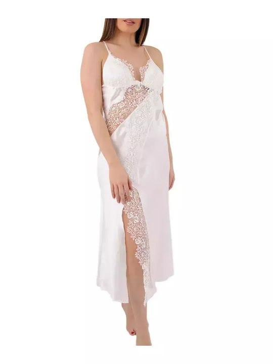 FMS Sommer Braut Damen Bademantel mit Nachthemd Weiß BT915-Weiß