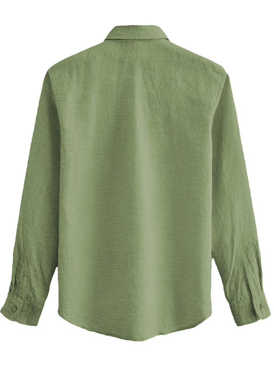 Long-sleeved Linen Shirt Khaki