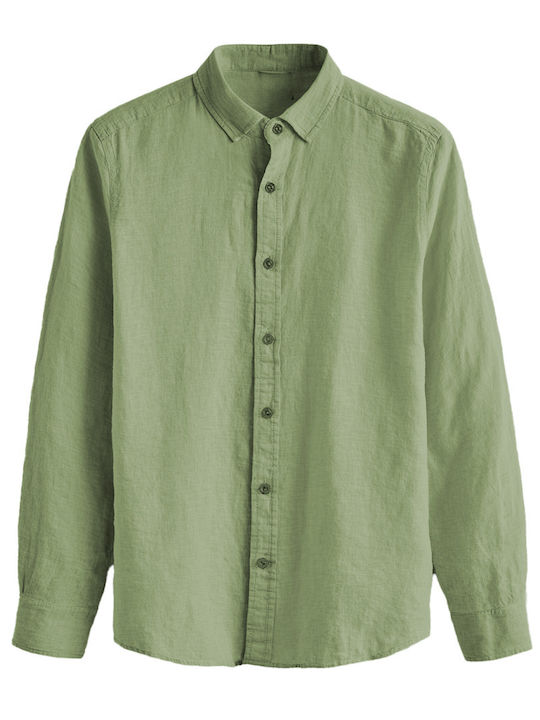 Long-sleeved Linen Shirt Khaki