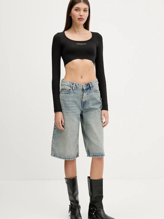 Women's Crop Cotton Long Sleeve Black Top