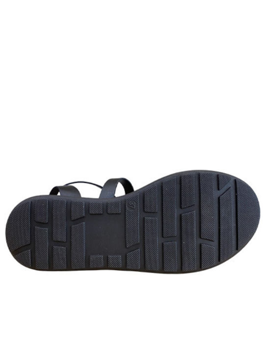 Leather Women's Flat Sandals in Black Color