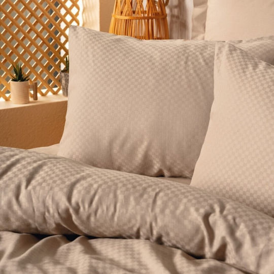 Set de lenjerie pentru pat dublu Jacquard din bumbac Cutie de bumbac Carouri de nurcă Maro deschis