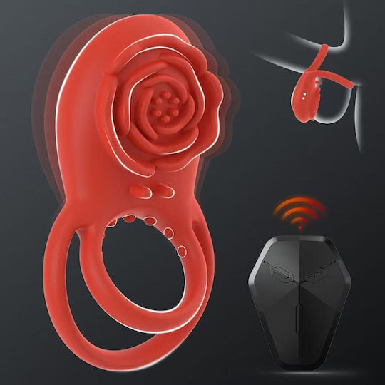 Smd Rose Bliss Remote Controlled 2-in-1 Vibrating Cockring & Clitoral Stimulator Red