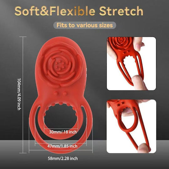 Smd Rose Bliss Remote Controlled 2-in-1 Vibrating Cockring & Clitoral Stimulator Red