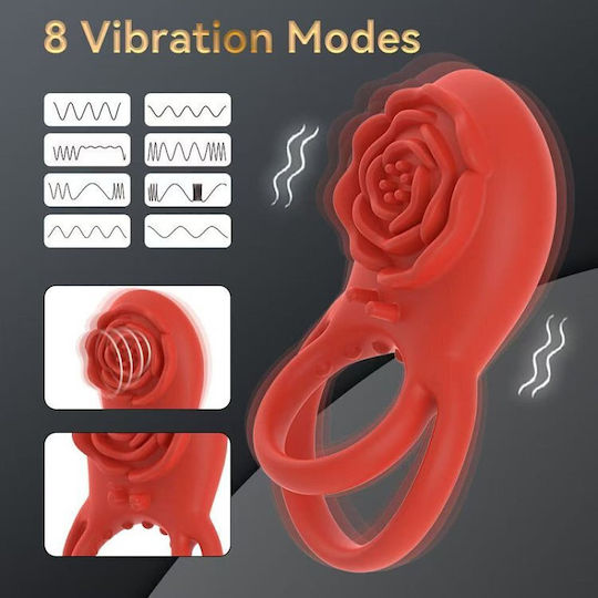 Smd Rose Bliss Remote Controlled 2-in-1 Vibrating Cockring & Clitoral Stimulator Red