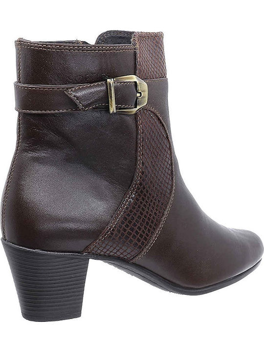 Leather Women's Ankle Boots with Medium Heel Brown