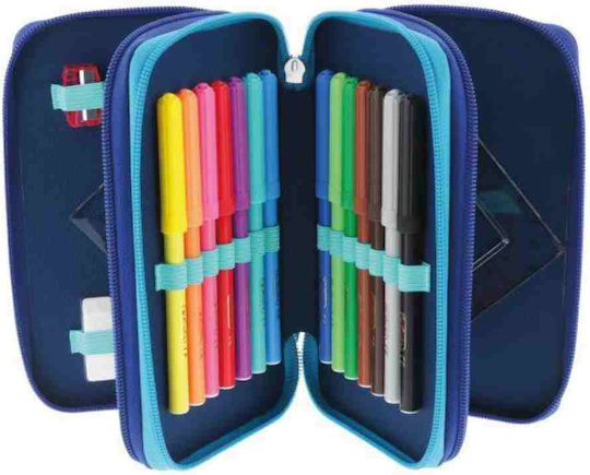 Herlitz Triple Pencil Case Filled 31pcs Dip Dye Blue Turquoise