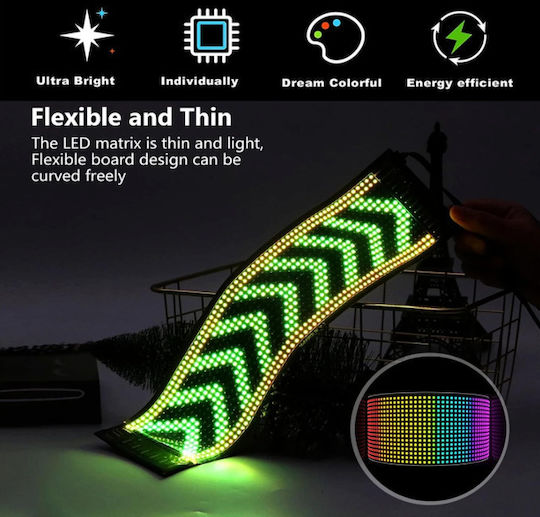 Roza Flexibles Bildschirm Panel Led Bluetooth Anpassbarer Text Bewegtes Bild Über App Auto 133×19cm 10581