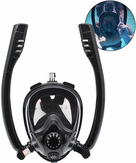 HJKB Mască De Scufundare Snake Cu Snorkel Față Întreagă 180° Mască De Scufundare Din Silicon Față Întreagă Neagră
