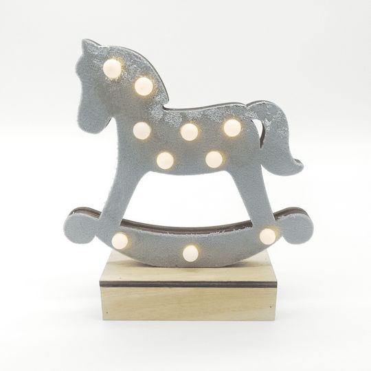 Aca Осветена Коледна Фигура Кон Сиво Височина 17см. Wooden Grey Horse