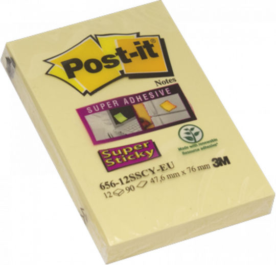 3M Sticky Note Pads in Cube 90 Sheets Yellow 4.8x7.3cm Super