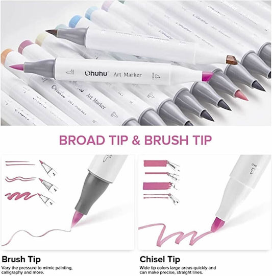Ohuhu Honolulu Drawing Markers 3mm with Double Tip Set 12 Colours