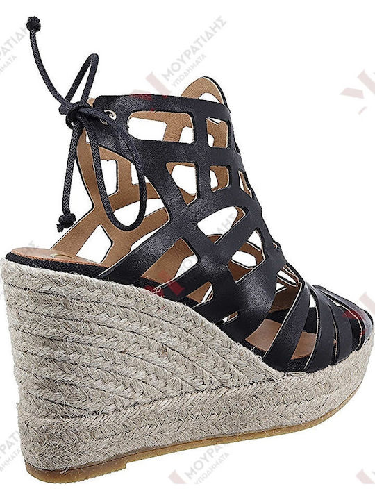 21kv20062 Women's Leather Platform Espadrilles Black